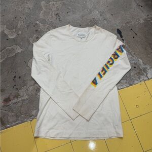 Maison Margiela Cream Long Sleeve Tee with Rainbow Logo